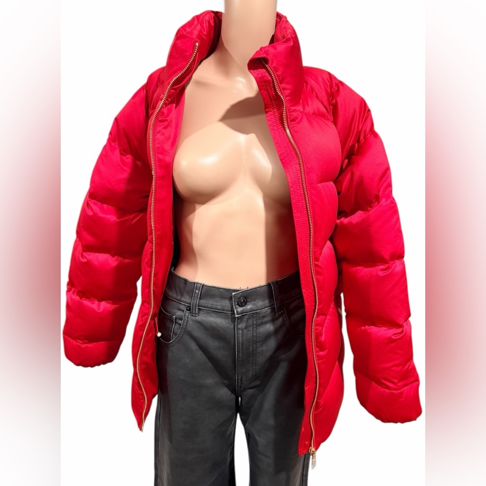 LAUREN RALPH LAUREN Womens Red Stand Collar Cinched Waist Puffer Jacket Size S - Picture 6 of 16